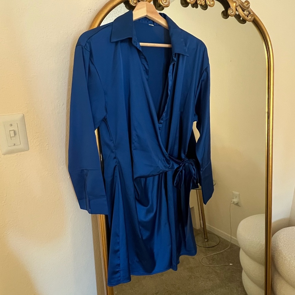 Blue Satin Mini Dress